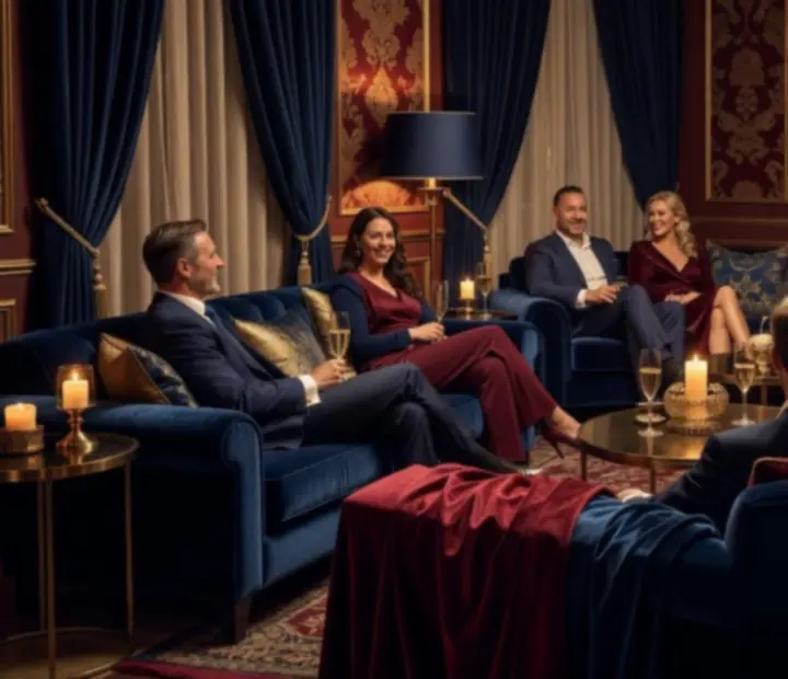 Lounge zóna na soukromé oslavě s hosty v konverzaci