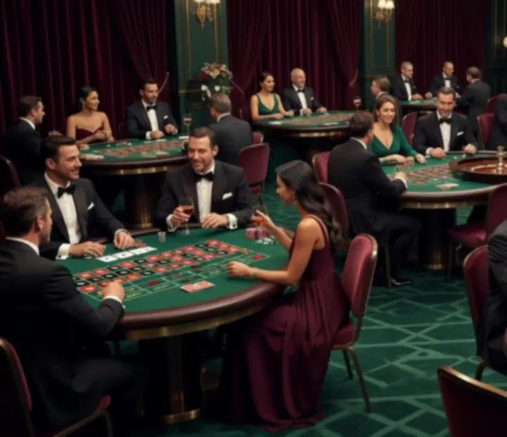 Večer s herními stoly, hosty u pokeru a ruletě v elegantním firemním prostředí